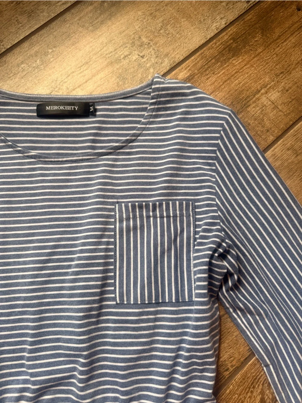 Striped 3/4 Sleeve Dress in Navy and White - Picture 3 of 6